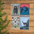 Cztery kartki pocztowe, z kolorowymi, nowoczesnymi grafikami o tematyce Tatr.