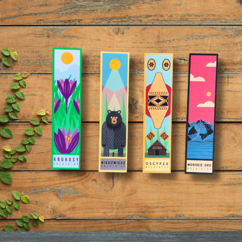 Papierowe zakładki do książki. Kolorowe, nowoczesne grafiki, o tematyce Tatr.