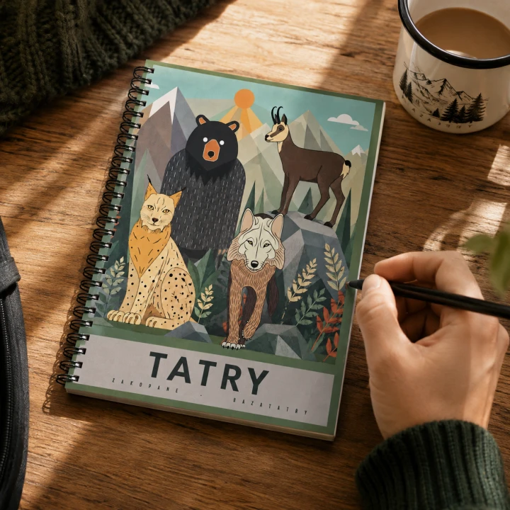 notes-tatry-zwierzeta-lifestyle-bazatatry.png Notes TATRY ze zwierzętami niedźwiedź wilk ryś kozica BAZATATRY