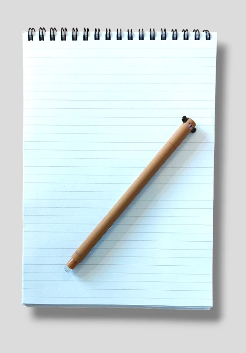 Otwarty notes na spirali. Białe kartki w linie. Obok przygotowany długopis z głową misia, zachęca do zapisania np. wspomnieniń z wyprawy.
